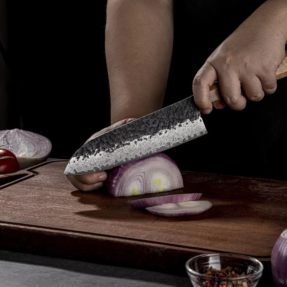 Spaled damaškový kuchařský santoku nůž  02